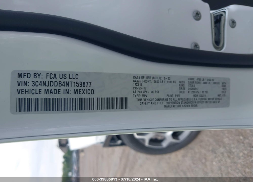 2022 JEEP COMPASS TRAILHAWK 4X4 VIN: 3C4NJDDB4NT159877