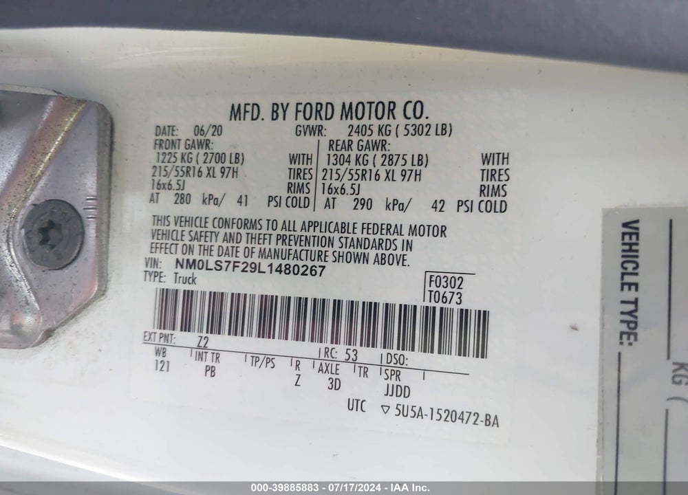 2020 FORD TRANSIT CONNECT XLT VIN: NM0LS7F29L1480267