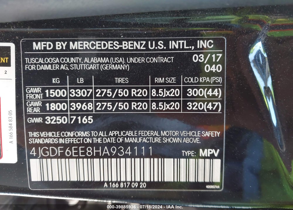 2017 MERCEDES-BENZ GLS 450 4MATIC VIN: 4JGDF6EE8HA934111