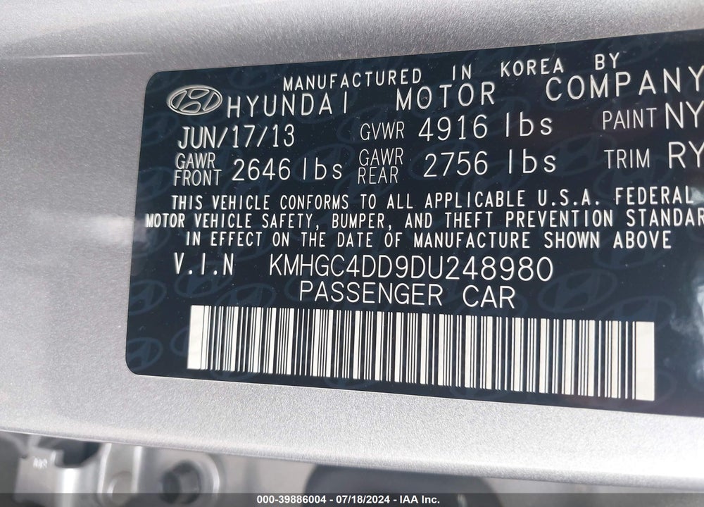 2013 HYUNDAI GENESIS 3.8 VIN: KMHGC4DD9DU248980