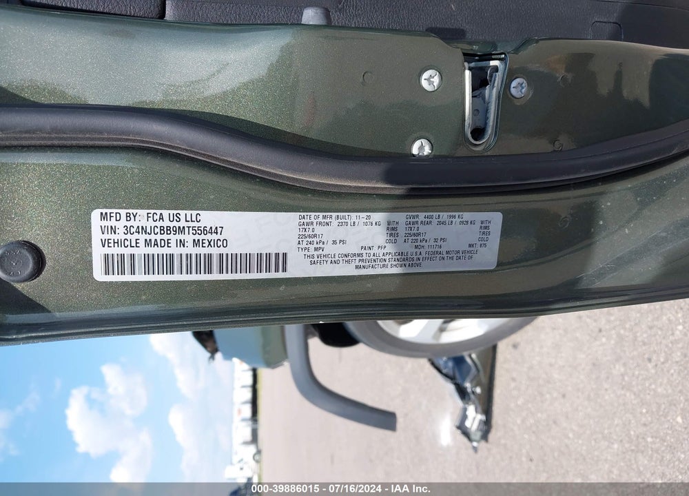2021 JEEP COMPASS LATITUDE FWD VIN: 3C4NJCBB9MT556447