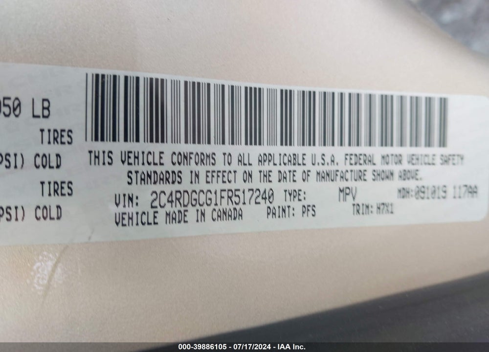 2015 DODGE GRAND CARAVAN SXT VIN: 2C4RDGCG1FR517240