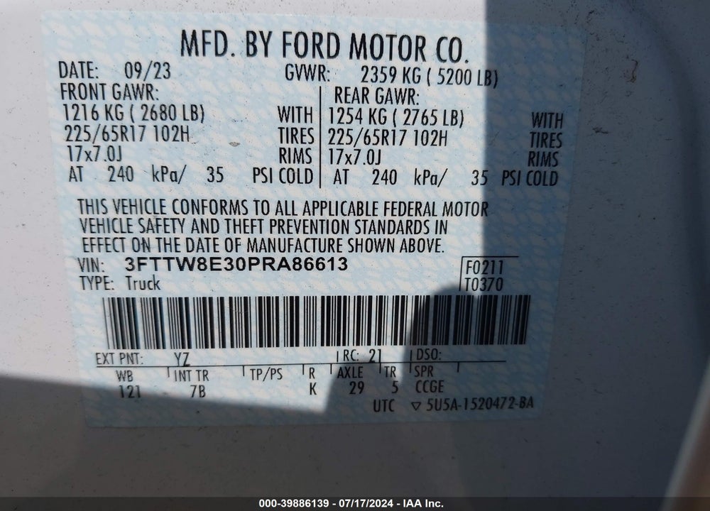 2023 FORD MAVERICK XLT VIN: 3FTTW8E30PRA86613