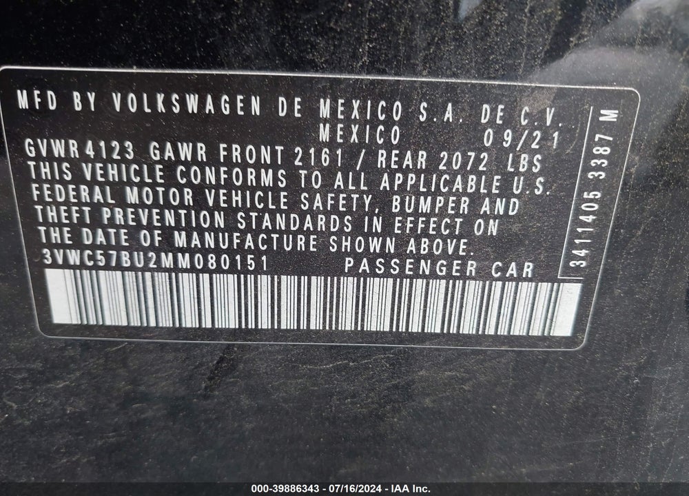 2021 VOLKSWAGEN JETTA VIN: 3VWC57BU2MM080151