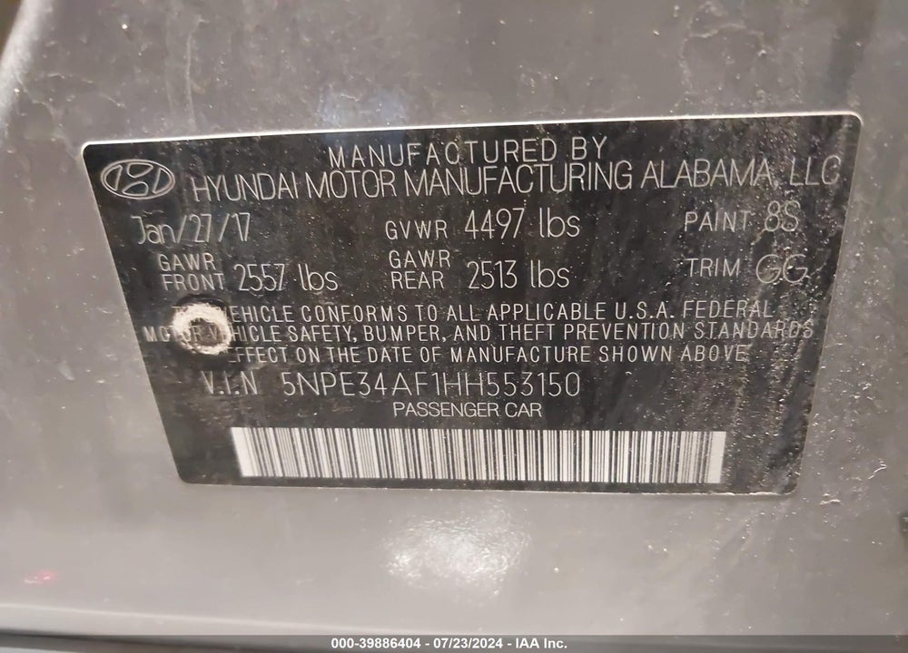 2017 HYUNDAI SONATA LIMITED VIN: 5NPE34AF1HH553150