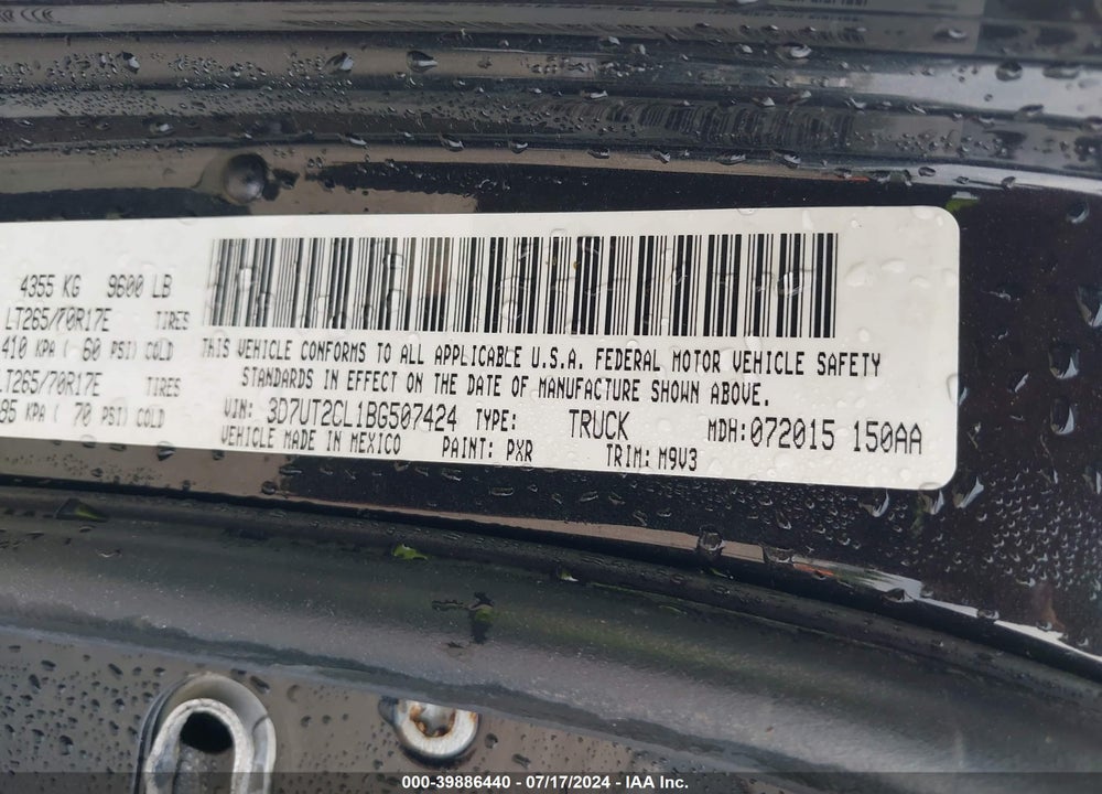 2011 RAM 2500 SLT VIN: 3D7UT2CL1BG507424