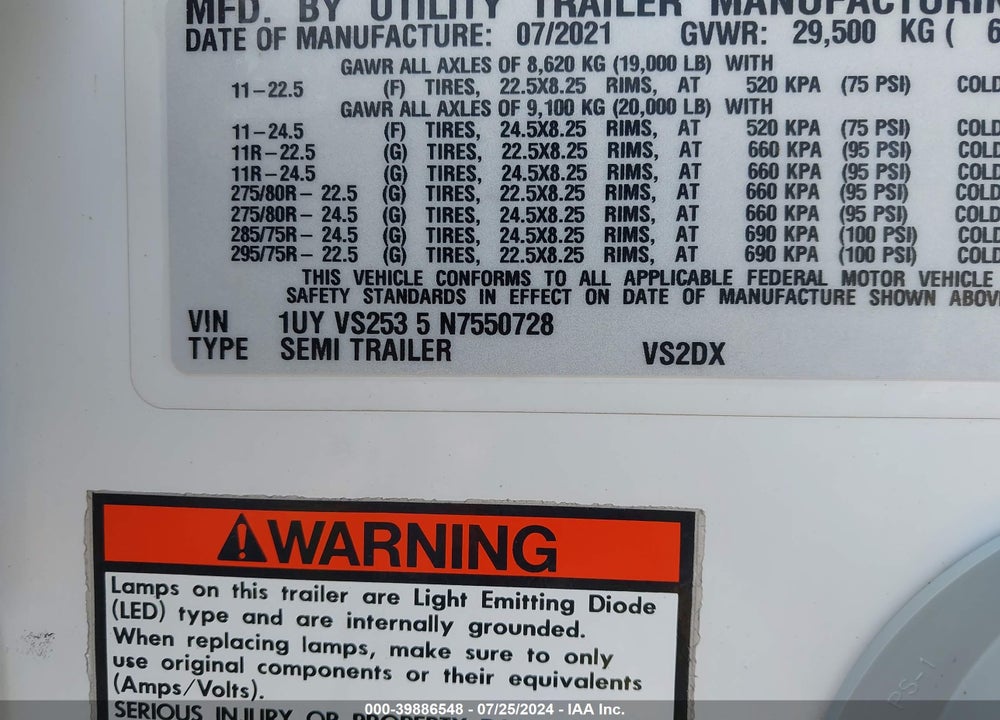 2022 UTILITY TRAILER MFG --- VIN: 1UYVS2535N7550728