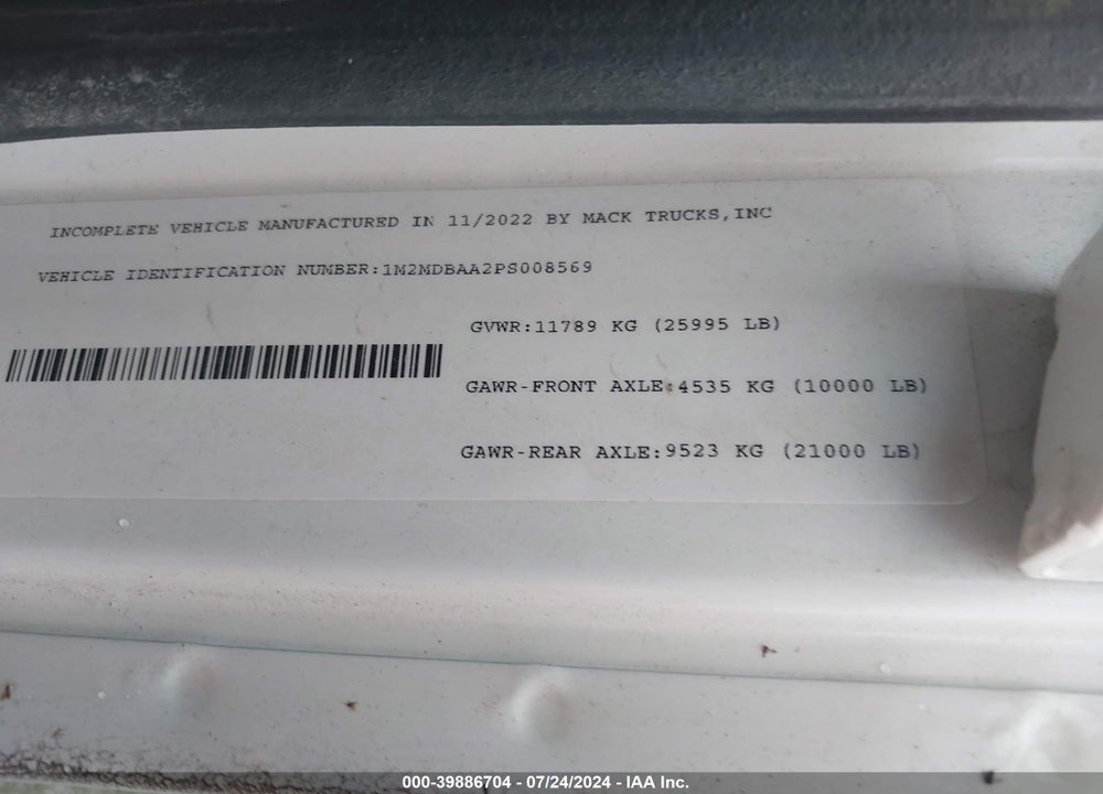2023 MACK MD VIN: 1M2MDBAA2PS008569
