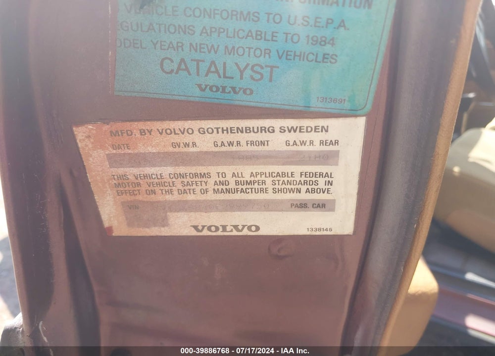 1984 VOLVO 244 DL/GL VIN: YV1AX8840E2999750