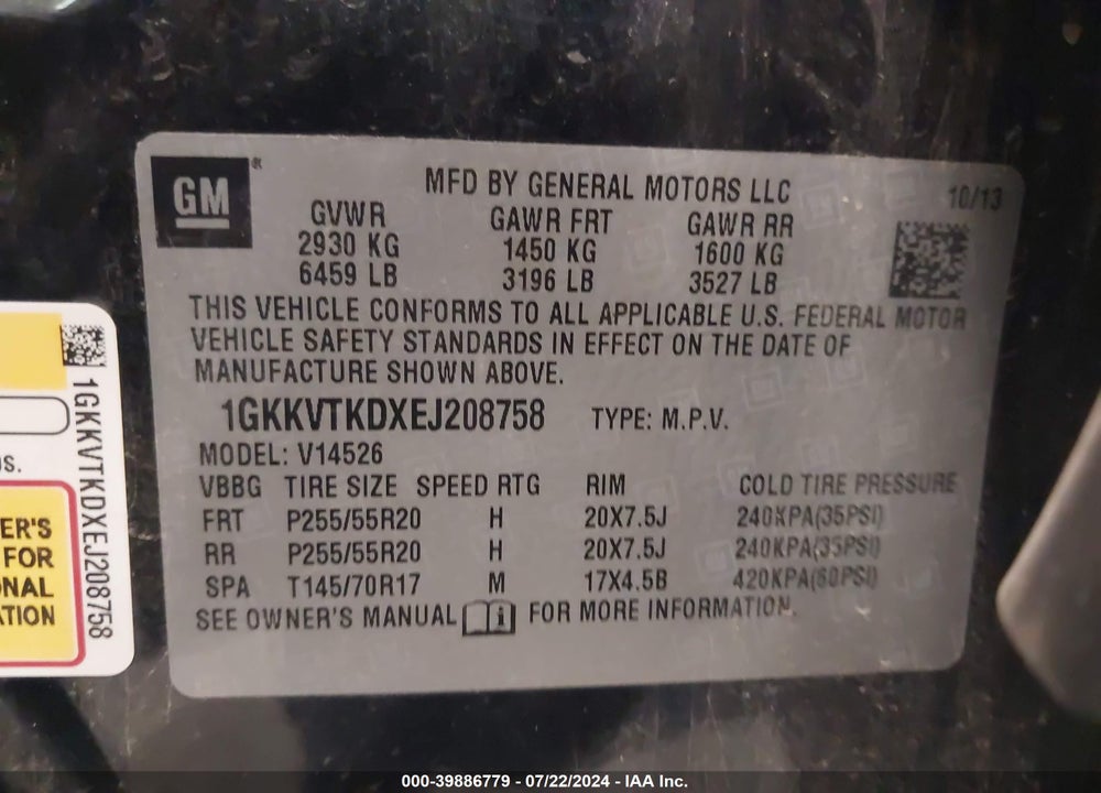 2014 GMC ACADIA DENALI VIN: 1GKKVTKDXEJ208758