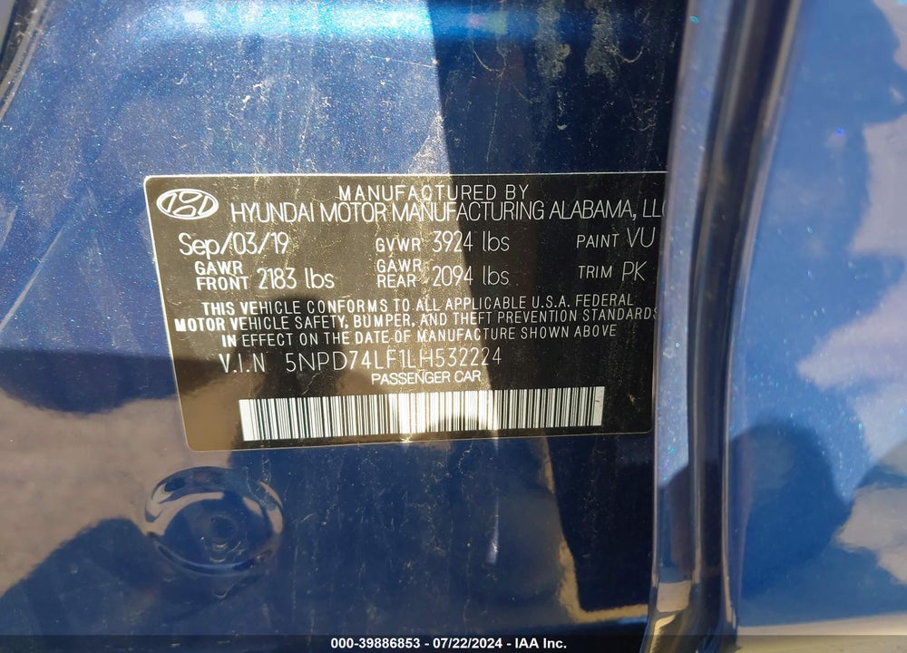 2020 HYUNDAI ELANTRA SE VIN: 5NPD74LF1LH532224
