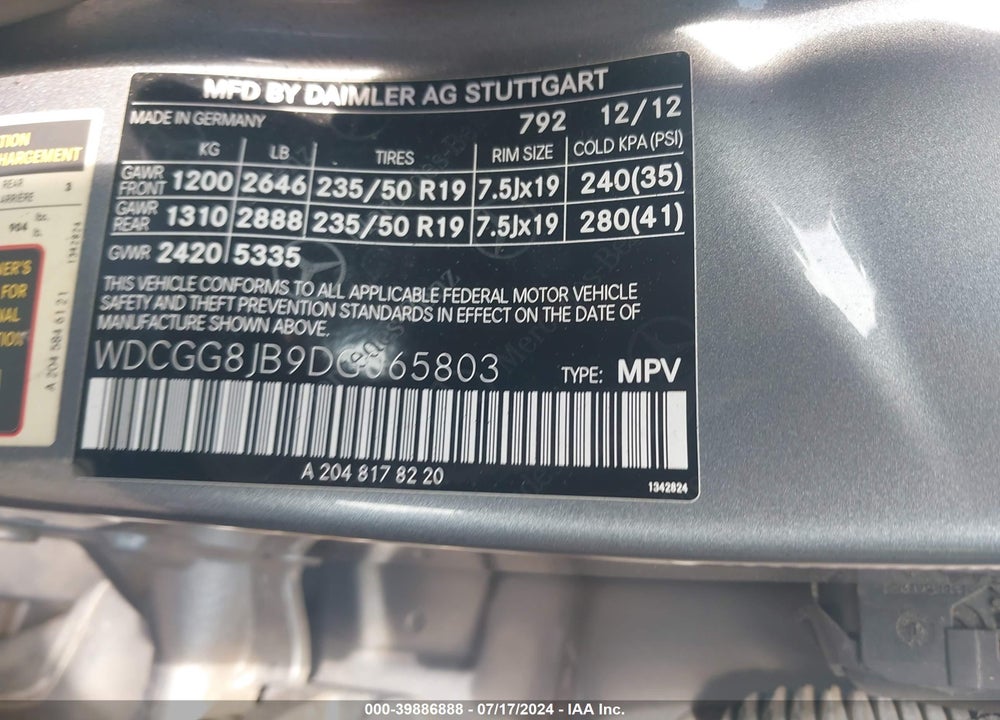 2013 MERCEDES-BENZ GLK 350 4MATIC VIN: WDCGG8JB9DG065803