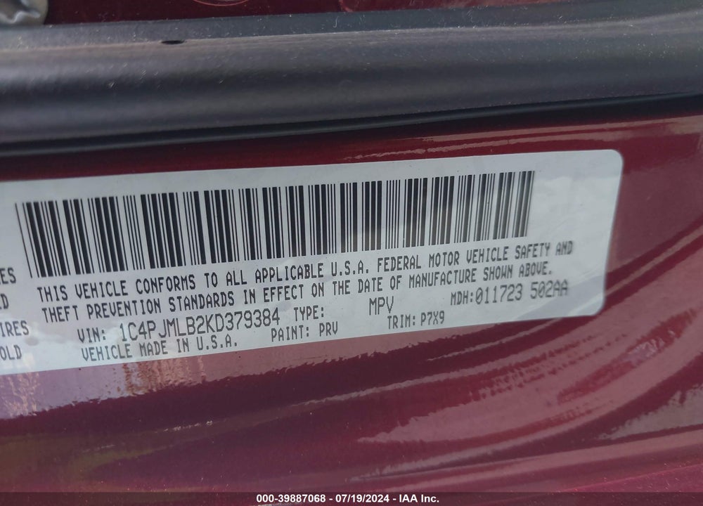 2019 JEEP CHEROKEE LATITUDE PLUS 4X4 VIN: 1C4PJMLB2KD379384