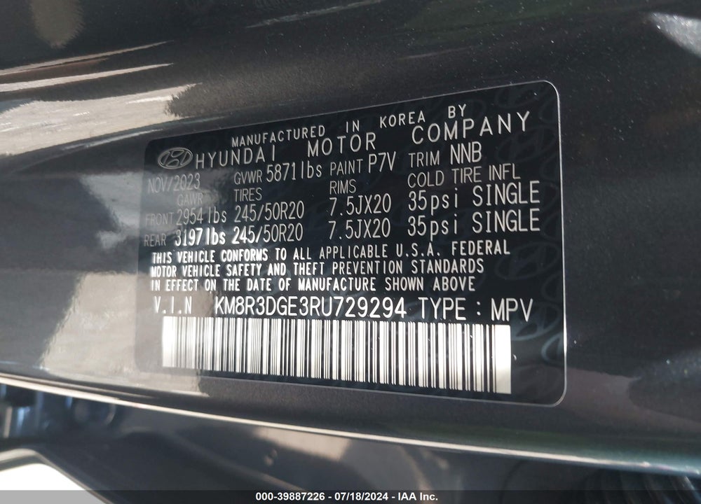 2024 HYUNDAI PALISADE XRT VIN: KM8R3DGE3RU729294
