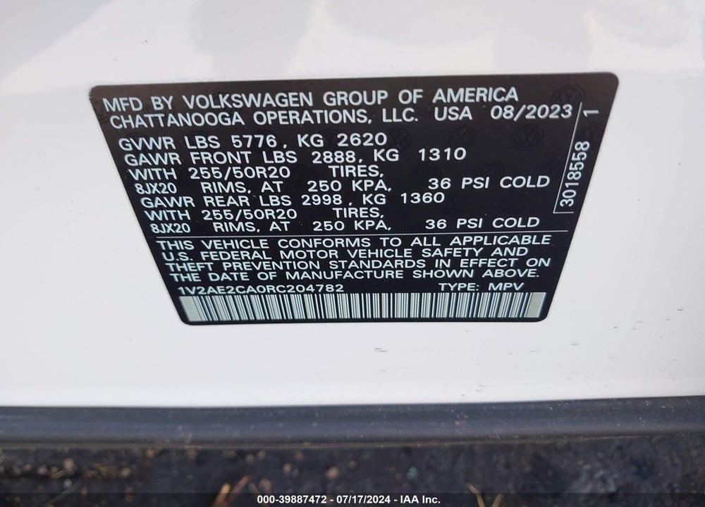 2024 VOLKSWAGEN ATLAS CROSS SPORT 2.0T SEL R-LINE VIN: 1V2AE2CA0RC204782