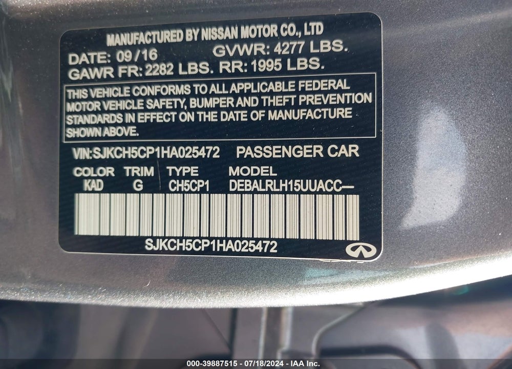 2017 INFINITI QX30 PREMIUM VIN: SJKCH5CP1HA025472