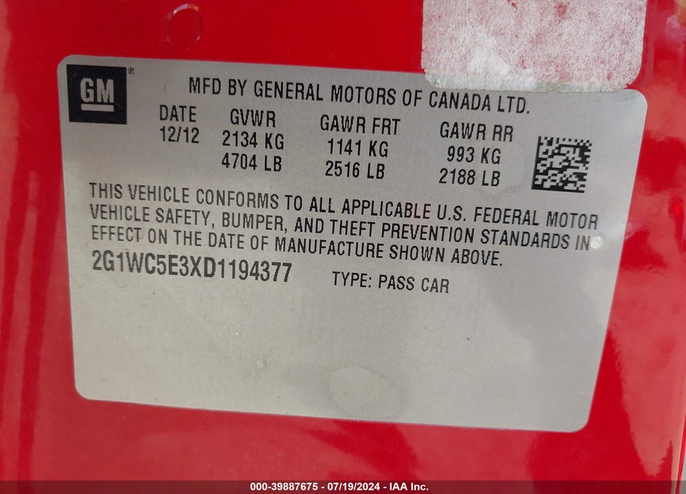 2013 CHEVROLET IMPALA LTZ VIN: 2G1WC5E3XD1194377