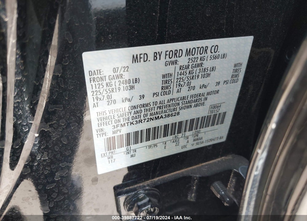 2022 FORD MUSTANG MACH-E PREMIUM VIN: 3FMTK3R72NMA38628