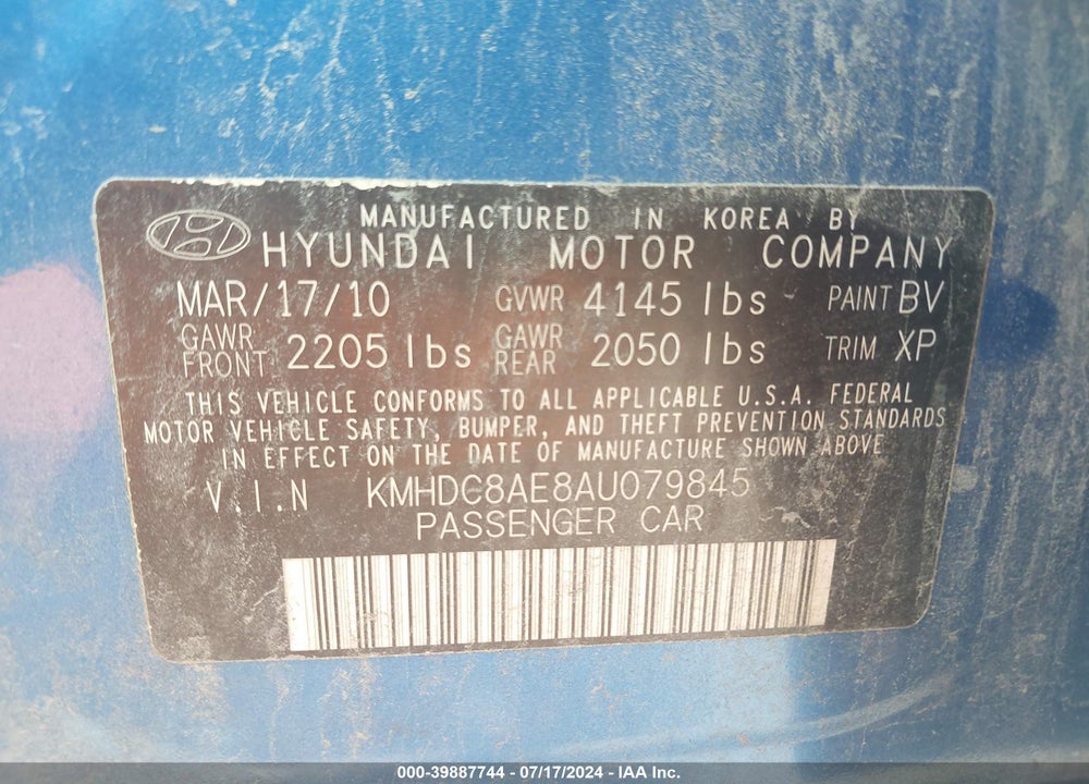 2010 HYUNDAI ELANTRA TOURING SE VIN: KMHDC8AE8AU079845