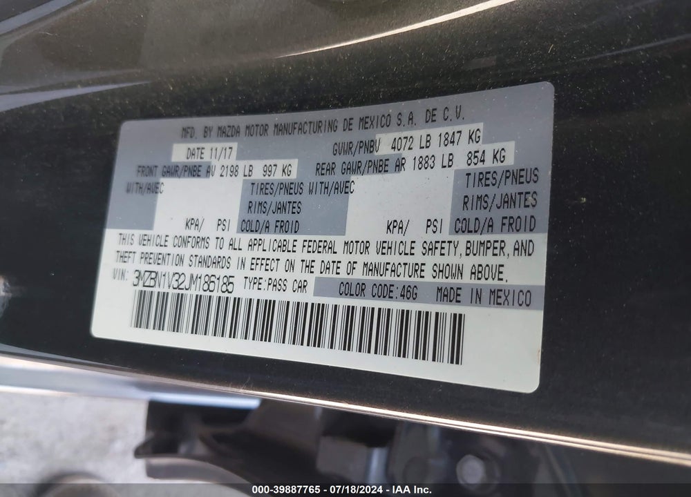 2018 MAZDA 3 TOURING VIN: 3MZBN1V32JM186185