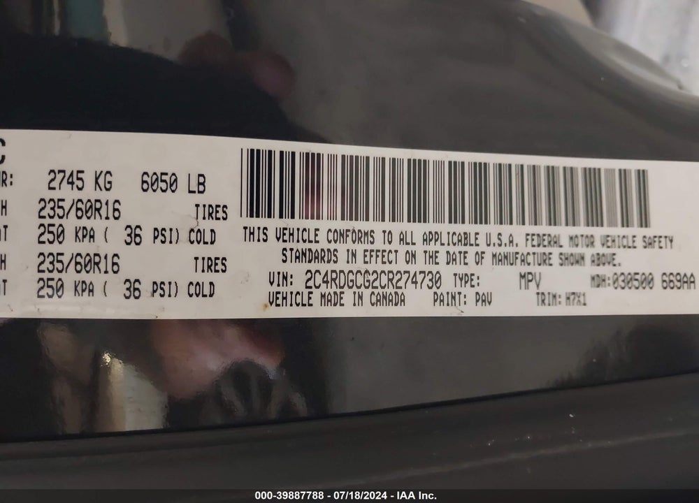 2012 DODGE GRAND CARAVAN SXT VIN: 2C4RDGCG2CR274730