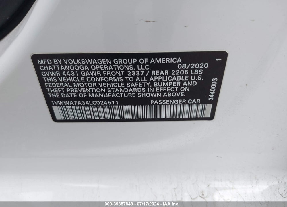2020 VOLKSWAGEN PASSAT 2.0T SE VIN: 1VWWA7A34LC024911