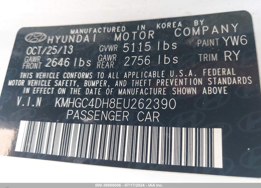 2014 HYUNDAI GENESIS 5.0 R-SPEC VIN: KMHGC4DH8EU262390