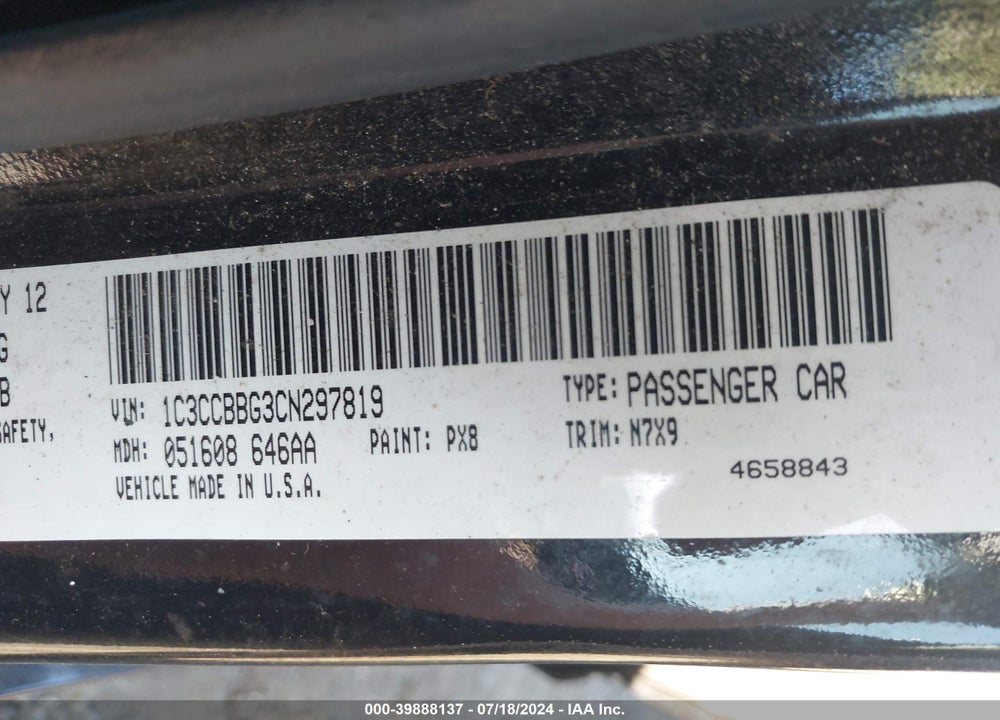 2012 CHRYSLER 200 TOURING VIN: 1C3CCBBG3CN297819