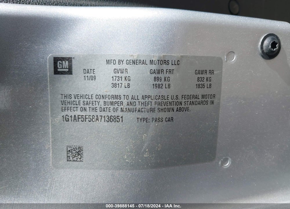 2010 CHEVROLET COBALT LT VIN: 1G1AF5F58A7136851