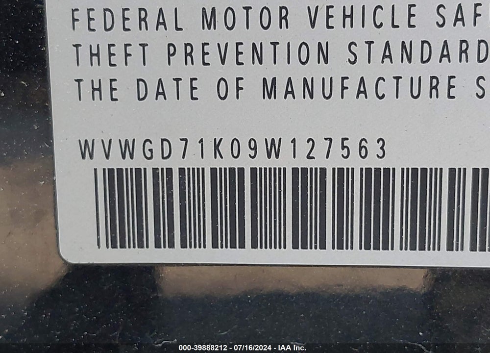 2009 VOLKSWAGEN GTI 4-DOOR VIN: WVWGD71K09W127563