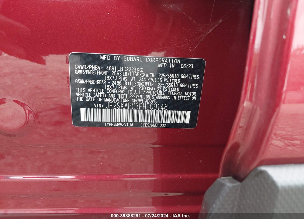 2023 SUBARU FORESTER LIMITED VIN: JF2SKAPC3PH509148