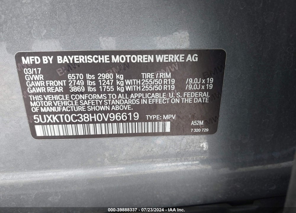 2017 BMW X5 XDR40E VIN: 5UXKT0C38H0V96619