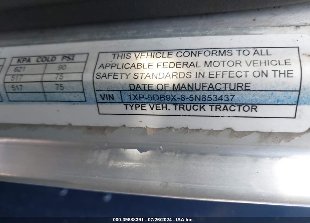 2005 PETERBILT 379 VIN: 1XP5DB9X85N853437