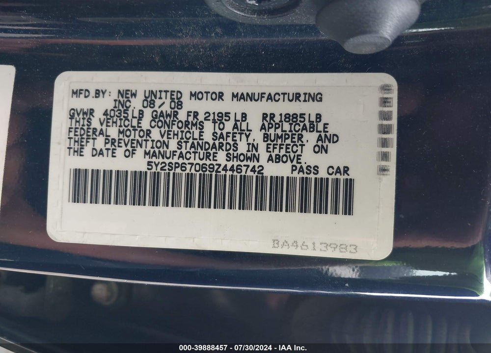2009 PONTIAC VIBE VIN: 5Y2SP67069Z446742