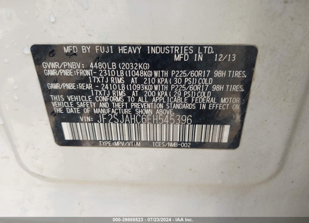 2014 SUBARU FORESTER 2.5I LIMITED VIN: JF2SJAHC6EH545396