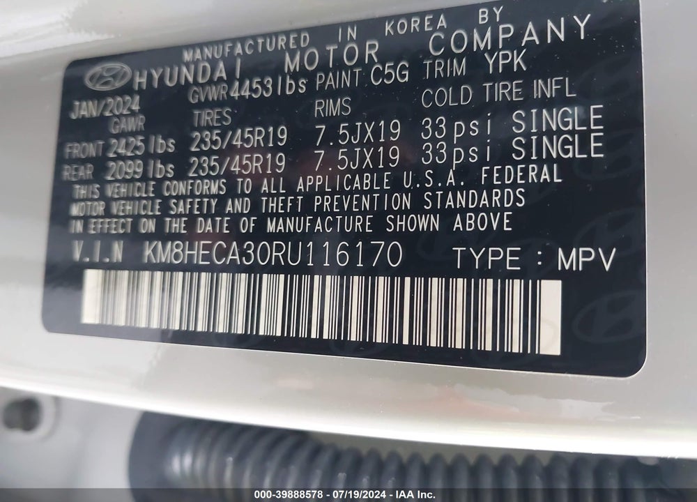 2024 HYUNDAI KONA LIMITED VIN: KM8HECA30RU116170