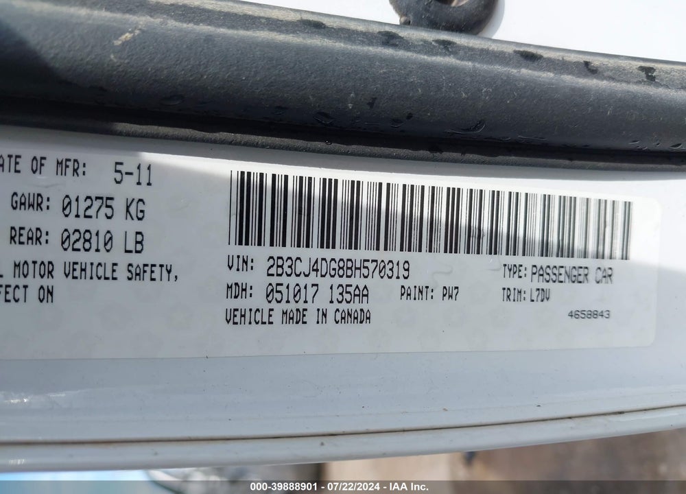 2011 DODGE CHALLENGER VIN: 2B3CJ4DG8BH570319