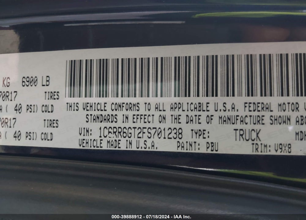 2015 RAM 1500 SLT VIN: 1C6RR6GT2FS701238