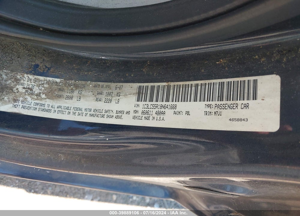2008 CHRYSLER SEBRING TOURING VIN: 1C3LC55R18N641668