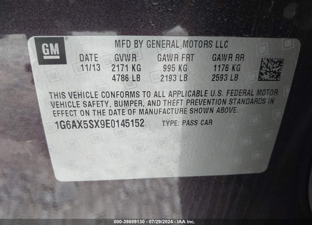 2014 CADILLAC CTS LUXURY VIN: 1G6AX5SX9E0145152