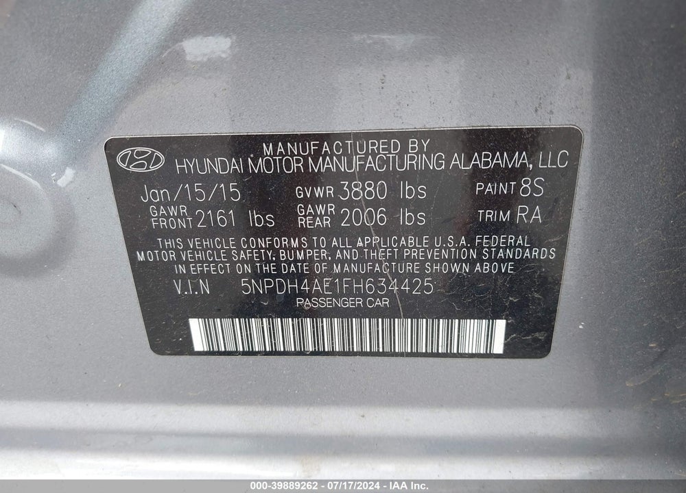 2015 HYUNDAI ELANTRA SE VIN: 5NPDH4AE1FH634425