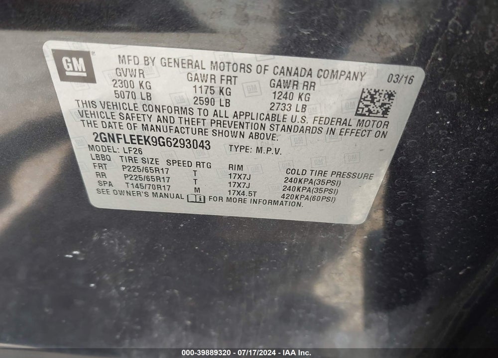 2016 CHEVROLET EQUINOX LS VIN: 2GNFLEEK9G6293043