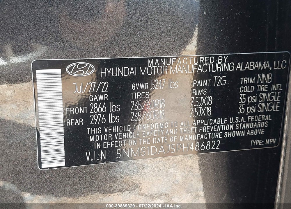 2023 HYUNDAI SANTA FE SE VIN: 5NMS1DAJ5PH486822