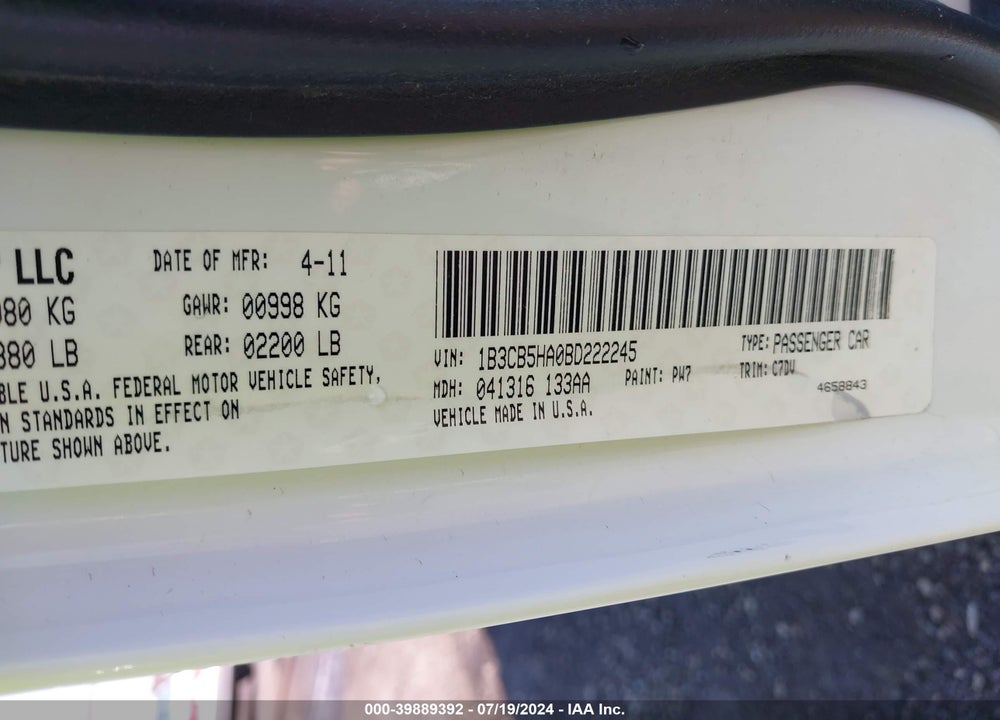 2011 DODGE CALIBER HEAT VIN: 1B3CB5HA0BD222245
