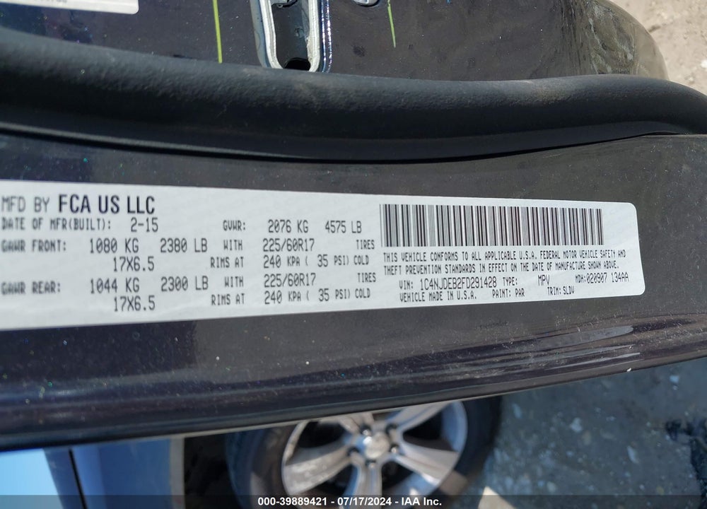 2015 JEEP COMPASS HIGH ALTITUDE EDITION VIN: 1C4NJDEB2FD291428