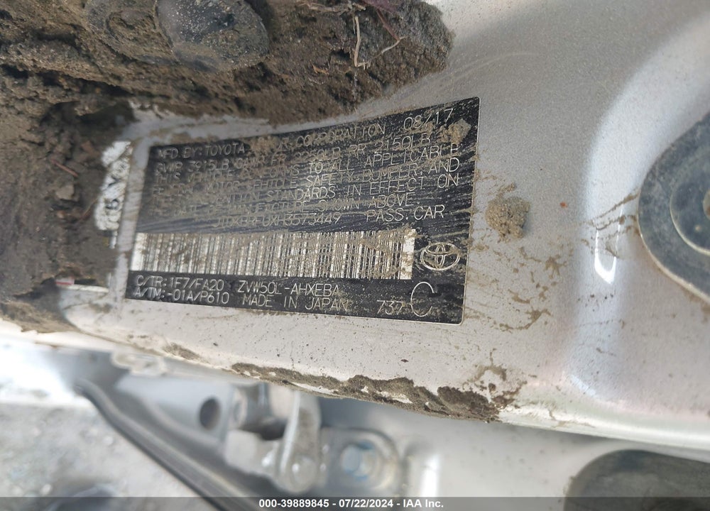 2017 TOYOTA PRIUS TWO VIN: JTDKBRFUXH3573449