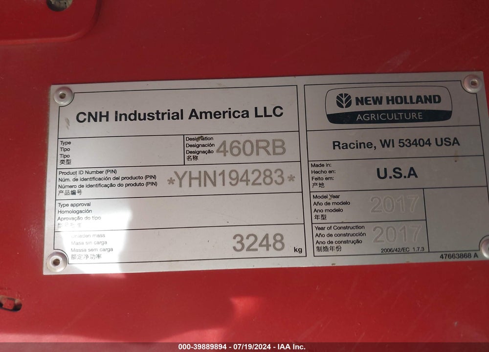 2017 NEW HOLLAND OTHER VIN: YHN194283