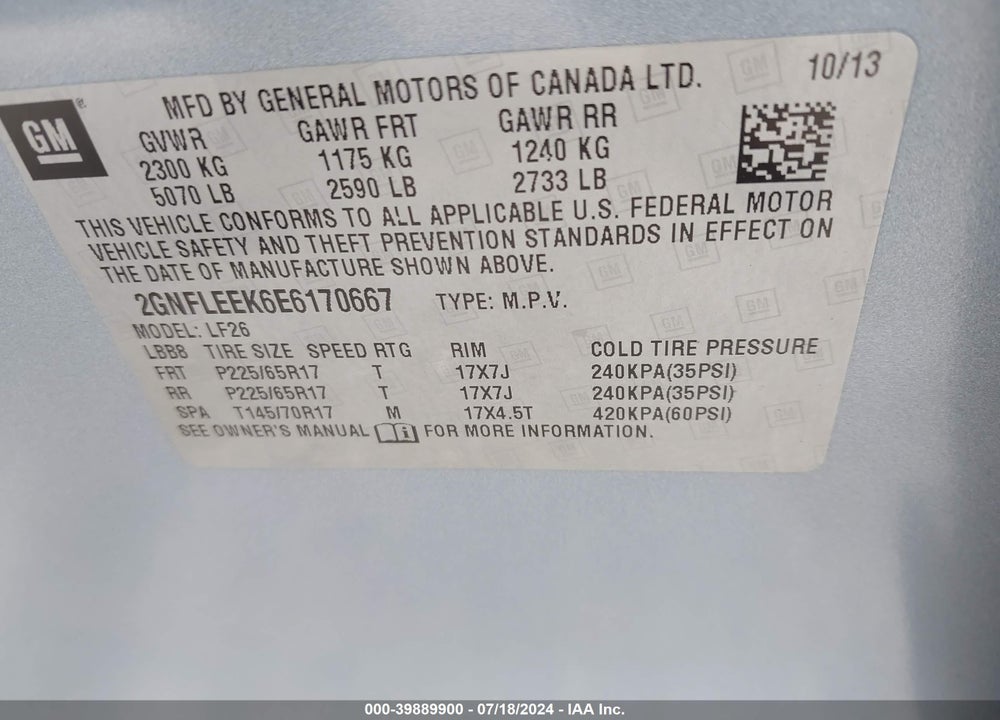 2014 CHEVROLET EQUINOX LS VIN: 2GNFLEEK6E6170667