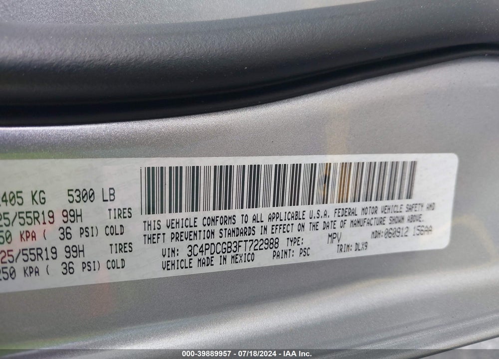 2015 DODGE JOURNEY CROSSROAD VIN: 3C4PDCGB3FT722988