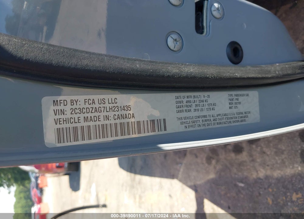 2020 DODGE CHALLENGER SXT VIN: 2C3CDZAG7LH231435